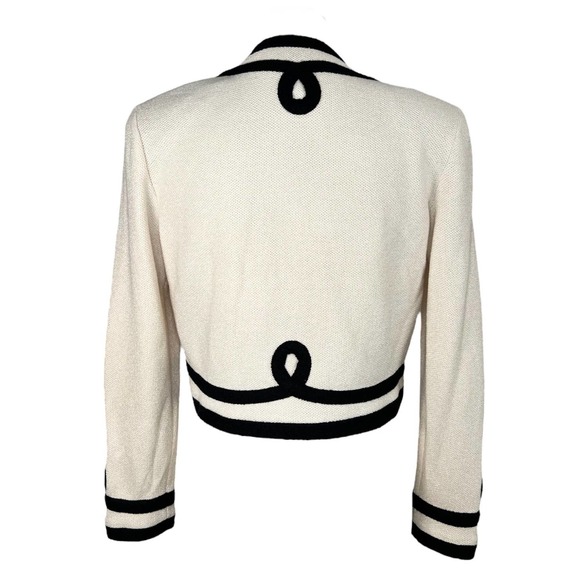 St. John Cropped Knit Blazer Open Front Cream & Black Size 4 - Picture 6 of 10